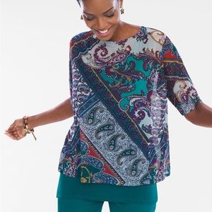 CHICOS Paisley Overlay Top, Like New